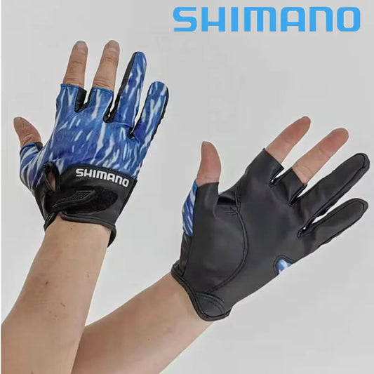 Shimano Wear Resistant Fishing Gloves (Blue or Gray Camo) - Sherwood and Hunter