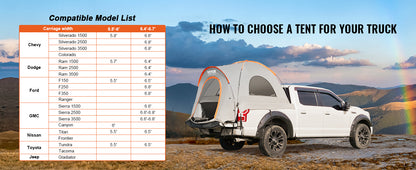 VEVOR 5.5'-6' Pickup Truck Tent with Rain Layer and Carry Bag - Sherwood and Hunter